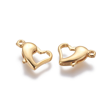 304 Stainless Steel Lobster Claw Clasps, Heart, Golden, 9.5x14x3mm, Hole: 1.4mm