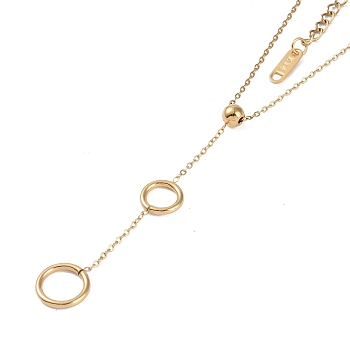 Ion Plating(IP) 304 Stainless Steel Cable Chain Necklaces, Ring & Round Pendant Necklaces for Women, Real 18K Gold Plated, 15.35 inch(39cm)