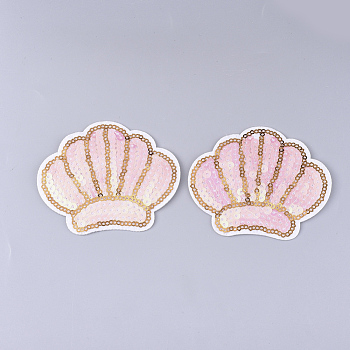 Computerized Embroidery Cloth Iron on/Sew on Patches, with Paillette/Sequins, Appliques, Costume Accessories, Scallop, Colorful, 71x82x1.5mm