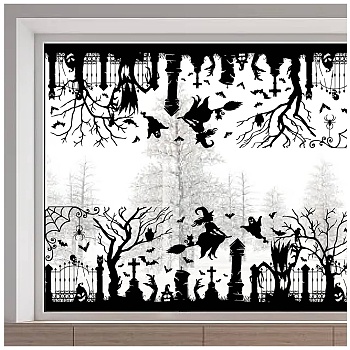 PVC Window Static Stickers, Rectangle Shape, for Window Decoration, Witch, 380x1160mm