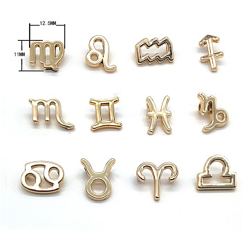 Alloy Charms, 12 Constellations, Light Gold, 11x12.5mm