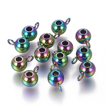 Ion Plating(IP) 304 Stainless Steel Tube Bails, Loop Bails, Rondelle Bail Beads, Rainbow Color, 9x5x6mm, Hole: 2mm, Inner Diameter: 2mm