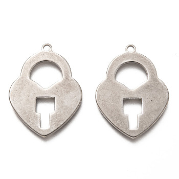 201 Stainless Steel Pendants, Heart Lock, Stainless Steel Color, 35x26x1.5mm, Hole: 2.2mm