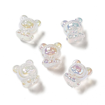 UV Plating Rainbow Iridescent Acrylic Beads, Baby Girl with Bear Clothes, Clear, 17.5x16.5x14mm, Hole: 3.5mm