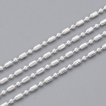 Brass Ball Chains, Ball & Bar Faceted Beaded Chains, Long-Lasting Plated, Soldered, with Spool, Cadmium Free & Lead Free, Silver, 1.8x1mm and 1mm, about 16.4 Feet(5m)/roll