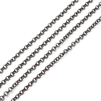 Iron Rolo Chains, Round, Belcher Chain, with Spool, Unwelded, Lead Free, Gunmetal, 3x1mm