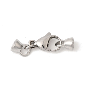 304 Stainless Steel Lobster Claw Clasps and Cord End, Stainless Steel Color, 30mm, Hole: 4mm