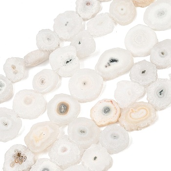 Natural Sunflower Druzy Agate Slice Beads Strands, Nuggets, 13~23x14~21x6~8mm, Hole: 1.4mm, about 23~24pcs/strand, 15.83''~16.34''(40.2~41.5cm)