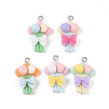 Opaque Resin Pendants, Macaron Color Charms with Platinum Plated Iron Loops, Mixed Color, Flower, 27x17x7mm, Hole: 2mm