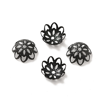 304 Stainless Steel Flower Fancy Bead Caps, Multi-Petal, Electrophoresis Black, 10x9x4.5mm, Hole: 1mm