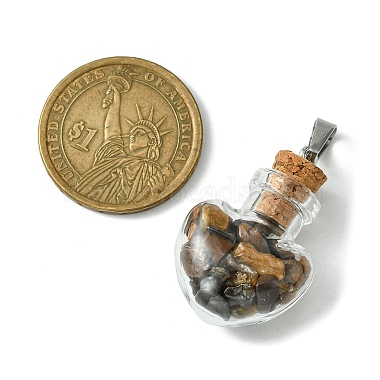 7Pcs 7 Styles Natural & Synthetic Mixed Stone Chip Heart Glass Wishing Bottle Pendants(PALLOY-JF02502)-3