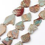 Natural Aqua Terra Jasper Beads Strands, Impression Jasper, Flat Slab Beads, Dyed, Nuggets, 30~56x23~35x5~6mm, Hole: 1mm, about 10~13pcs/strand, 15.7 inch, about 6~10strands/1000g(G-D857-02)