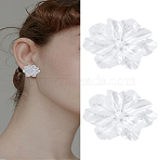 1Pair Flower Resin Stud Earrings, with 925 Sterling Silver Pins, Snow, 24.5x24mm(EJEW-LP0008-007)