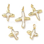 Electroplated Natural Baroque Keshi Pearl Pendants, Airplane Charms with Brass Snap on Bails, Floral White, Cadmium Free & Lead Free, Long-Lasting Plated, Rack Plating, Real 18K Gold Plated, 29~46x22~33x6~7.5mm, Hole: 7x5mm(KK-C252-07G)