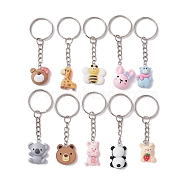 Animal Theme Reisn Pendants Keychain, with Iron Keychain Ring, Mixed Shapes, Mixed Color, 7.2~7.7cm(KEYC-JKC00574)