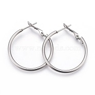 201 Stainless Steel Hoop Earrings, Hypoallergenic Earrings, Ring Shape, Stainless Steel Color, 12 Gauge, 33x30x2mm, Pin: 1mm(EJEW-F188-24P-A)