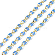 Ion Plating(IP) 304 Stainless Steel Dapped Chains, with Enamel with Spool, Unwelded, Dodger Blue, 8.5x4x1.5mm(AJEW-Q150-09G-01)