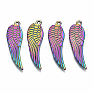 Rainbow Color Alloy Pendants, Cadmium Free & Lead Free, Wing, 29.5x9x1mm, Hole: 1.2mm(PALLOY-S180-057-RS)