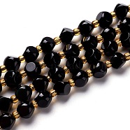 Natural Obsidian Beads Strands, with Seed Beads, Six Sided Celestial Dice, 8~8.5x8~8.5x8~8.5mm, Hole: 0.5mm, about 40pcs/strand, 16.14''(41cm)(G-M367-07B)