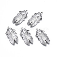 201 Stainless Steel Pendants, Cicada, Stainless Steel Color, 29.5x15.5x3mm, Hole: 1.6mm(STAS-S119-165P)