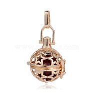 Golden Plated Brass Hollow Round Cage Pendants, with No Hole Spray Painted Brass Round Beads, Purple, 35x25x21mm, Hole: 3X8mm(KK-J226-15G)