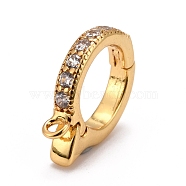 Brass Micro Pave Clear Cubic Zirconia Hoop Earring Findings, with Vertical Loops, Long-Lasting Plated, Round Ring, Real 18K Gold Plated, 16x11.5x2.5mm, Hole: 1.5mm(ZIRC-I054-10G)