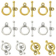 20Pcs 2 Colors Tibetan Style Alloy Toggle Clasps, for Jewelry Making, Antique Silver & Antique Golden, Ring: 15x11mm, Bar: 20x2.5mm, Hole: 2mm, 10pcs/color(FIND-YW0004-22)