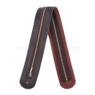Alloy Zip-fastener, with Genuine Leather, for Bag Replacement Accessories, Flat, Coffee, 50.2x4.6x0.25cm(FIND-WH0069-01A)