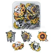 10Pcs 5 Style Halloween Printed Acrylic Pendants, Skull/Sunflower Charms, Mixed Patterns, 29~46.5x30~40x2~2.5mm, Hole: 1.6~1.8mm, 2pcs/style(MACR-FS0001-44)