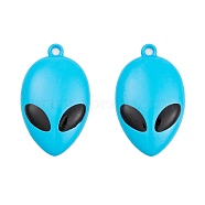 Spray Painted Alloy Pendants, Extra-terrestrial, Deep Sky Blue, 33x20x5mm, Hole: 2mm(FIND-A040-06-01)