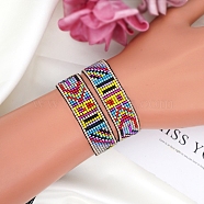 Miyuki Seed Braided Bead Bracelet, Tribe Style Wide Band Friendship Bracelet for Women, Colorful, 11 inch(28cm)(BJEW-P269-27)