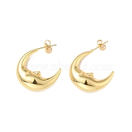 Rack Plating Brass Crescent Moon Stud Earrings for Women, Cadmium Free & Lead Free, Real 18K Gold Plated, 25.5x7.7mm, Pin: 0.8mm(EJEW-G288-37G)