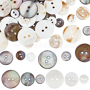 60Pcs 6 Style 2-Hole Natural Shell Buttons, Flat Round, Mixed Color, 10~20.5x2~2.5mm, hole: 1.5~2.1mm, 10pcs/style(BUTT-GO0001-02)