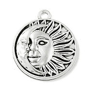 Tibetan Style Alloy Pendants, Flat Round with Moon and Sun, Nickel, Antique Silver, 29x25x3mm, Hole: 2.5mm(TIBE-Q098-11A)