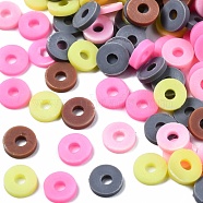 Handmade Polymer Clay Beads, Heishi Beads, for DIY Jewelry Crafts Supplies, Disc/Flat Round, Hot Pink, 6x1mm, Hole: 2mm, about 26000pcs/1000g(CLAY-T019-02B-38)