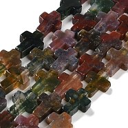 Natural Indian Agate Beads Strands, Cross, 20.5x12.5x4.5mm, Hole: 1mm, about 19pcs/strand, 15.55''(39.5cm)(G-I337-A04-01)