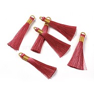 Nylon Tassel Big Pendants, with Iron Findings, Golden, Indian Red, 80x8.5mm, Hole: 5x6.5mm(FIND-F008-E07)