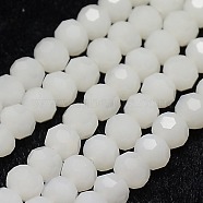 Faceted Round Imitation Jade Glass Beads Strands, White, 4mm, Hole: 1mm, about 98pcs/strand, 13.7 inch(X-EGLA-J042-4mm-30)