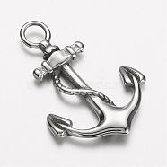 304 Stainless Steel Pendants, Anchor, Stainless Steel Color, 39x27x3mm, Hole: 5mm(STAS-D166-11P)