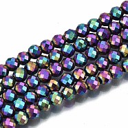 Rainbow Electroplate Non-magnetic Synthetic Hematite Beads Strands, Round, Faceted, Multi-color Plated, 4mm, Hole: 1mm, about 108pcs/strand, 15.67 inch~15.91 inch(39.8cm~40.4cm)(G-T114-60B-M)