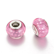 Resin European Beads, Large Hole Beads, with Silver Color Plated Brass Cores, Rondelle, Plum, 14x9~9.5mm, Hole: 5mm(RPDL-R009-08)