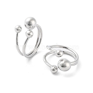 Round Ball Brass Open Cuff Rings for Women, Platinum, US Size 5 3/4(16.3mm)(RJEW-D017-01P)
