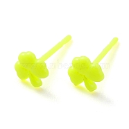 Eco-Friendly Plastic Stud Earrings, Shamrock, Green Yellow, 5.5x5.5x1mm, Pin: 0.8mm(EJEW-H120-04C-02)