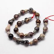 Natural Silver Leaf Jasper 3-Hole Guru Bead Strands, for Buddhist Jewelry Making, T-Drilled Beads, 16.5~18mm, Hole: 2~3mm, 2pcs/set, 10sets/strand, 6.5 inch(G-K149-29)