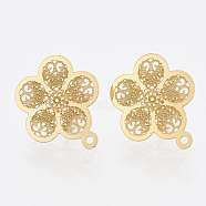 304 Stainless Steel Stud Earring Findings, with Loop, Flower, Golden, 18x15.5mm, Hole: 1mm, pin: 0.7mm(X-STAS-S079-38A)