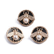 Alloy Enamel Button, with ABS Plastic Imitation Pearl Buttons, Flat Round with Bee, for Coat, Jacket, Light Gold, 22.5x23.5x11.5mm, Hole: 2mm(FIND-WH0108-50KCG)