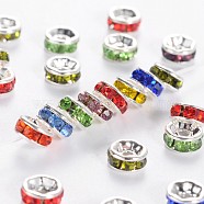 Brass Grade A Rhinestone Spacer Beads, Silver Color Plated, Nickel Free, Mixed Color, 5x2.5mm, Hole: 1mm(RSB035NF)