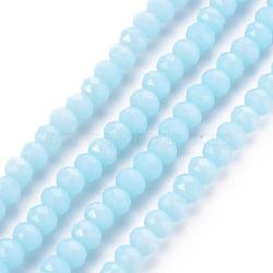 Opaque Solid Color Glass Beads Strands, Faceted, Rondelle, Light Cyan, 4x3mm, Hole: 0.4mm, about 145pcs/strand, 18.9 inch(48cm)(X-EGLA-A034-P4mm-D06)