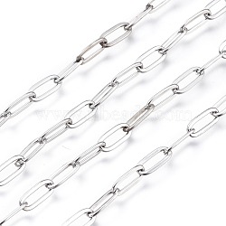 304 Stainless Steel Cable Chains, Paperclip Chains, Drawn Elongated Cable Chains, Soldered, with Spool, Stainless Steel Color, 9.7x4.2x0.9~1mm, about 32.8 Feet(10m)/roll(CHS-M002-01P)