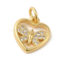 Brass Micro Pave Clear Cubic Zirconia Pendants, Heart, Real 18K Gold Plated, 12.5x11.5x2mm, Hole: 3.2mm(KK-R162-013G)